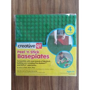 Creative 4 Pk Green Peel & Stick Baseplates 10"x10" Compatible Brick Plates NEW